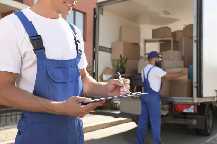 movers check truck while unloading movers check truck while unloading